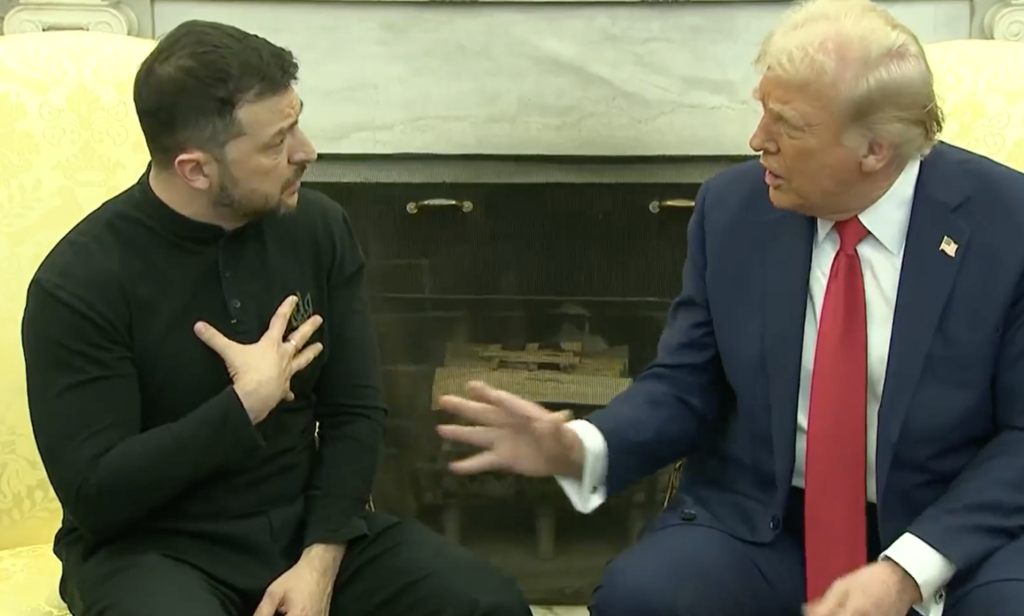 President of the United States Donald Trump and President Zelensky of Ukraine argue in the oval office and have a misunderstanding.